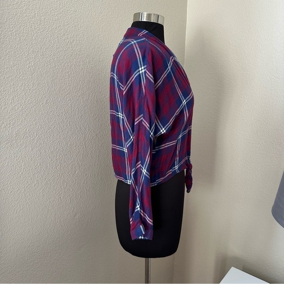 Rails Red Blue Sloane Crop Tie Front Flannel Button-down Shirt Size S/P - Picture 7 of 15